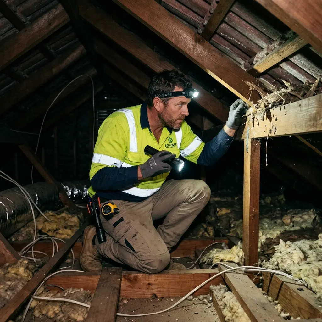 Technician using detection equipment to locate a dead rat inside a Cheltenham wall cavity
